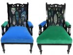 Pair of Edwardian Salon Chairs covered in Quill and matching velvets from the Designers Guild Collections. Ladies & Gentleman's Chairs