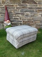 Grey tartan chunky footstool. Large chunky footstool covered in a grey tartan fabric to match new living room decor.