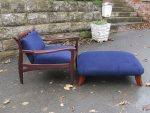Mid-century Scandi designer Elm armchair. for Ashleigh in Llangeitho Refurbished, mid-century Scandi designer Elm armchair with matching footstool.