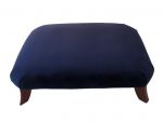 Large navy footstool to accompany Scandi chair for Ashleigh in Llangeitho. Large footstool covered to match a 70's Elm chair in Navy velvet and new splayed legs.