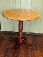 Refurbished tables. Stripped and re-varnished bar tables at 'The Monachty' in Aberaeron.