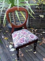 Balloon back chair. Balloon back mahogany chair recovered in customers own material.