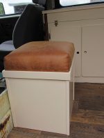 Loo cover in VW Camper van. A seat to hide the loo in a VW Camper Van.