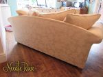 Country Cottage 2-seater sofa (back view). Country Cottage 2-seater sofa covered in 'putty' linen embroidered upholstery fabric (back view).