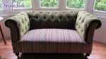 Victorian Chesterfield Sofa. Victorian Chesterfield Sofa, with original green chenille back, revamped with stripy seat fabric and matching buttons.