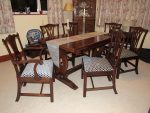 Set of Dining Chairs. Victorian Chippendalesque set of dining chairs covered in 'Fenelle' Designers Guild fabric.