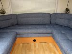 Touring Caravan - reupholstered Touring Caravan - reupholstered in denim fabric.