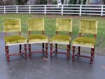 Velvet covered dining chairs. Early 20 C set of dining chairs covered in a luxurious velvet.