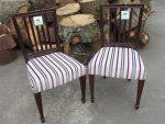 Arts & Crafts dining chairs. Arts & Crafts dining chairs covered in a striking velvet stripy fabric.
