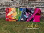 Fabulous kingsize decoupage headboard in rainbow colours. Fabulous kingsize decoupage headboard in rainbow colours.