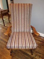 1940's Utility Rocking Chair. 1940's Utility Rocking Chair covered in a brown stripy fabric from the Christina Marrone Collection.