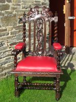 Majestic Throne Chair Majestic Throne Chair, traditional upholstery, covered in red faux leather (no. 2 of 3 chairs)