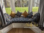 Large irregular shaped window seat using Designers Guild fabric. Large irregular shaped window seat using Designers Guild fabric.