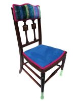 Child's Peruvian-inspired chair. Child's bedroom chair refurbished in Peruvian colours and lime-dipped front legs.
