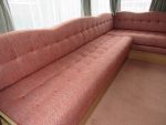 Another caravan reupholstered, this time at Riverside in Pennal, outside of Machynlleth. Static caravan upholstery, in a gorgeous orange weave and contrasting buttons.