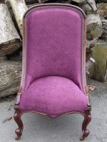 An antique slipper chair delivered in Llanon. The husband was an author of The Mabinogion, and Ali bought Gord a signed copy for Christmas! An antique slipper chair.