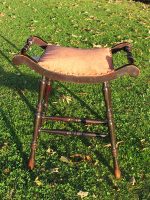 Antique curved seat bar stool. for Steve at the Furniture Cave. Antique curved seat bar stool.