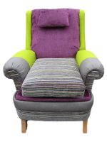 Striking revamped reclining Parker Knoll armchair. Reclining Parker Knoll reupholstered to clients' brief, with new legs to give additional height.