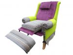 A commission of an original Parker Knoll reclining chair given the full Needle Rock effect. Parker Knoll reclining chair given a superb makeover. Kiwi green wool fabric gives a real zing!
