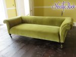 Victorian velvet sofa - Designers Guild velvet. Original large Victorian sofa covered in an exquisite sage-green velvet from the Designers Guild Collection.