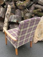 Parker Knoll upright armchair. Parker Knoll upright armchair covered in a purple/green tartan fabric.