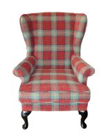 Parker Knoll Wingback armchair (raffle chair). A cherry red/green tartan Parker Knoll Wingback armchair. Fully refurbished and a fund-raiser for Cancer Research Wales (2020).