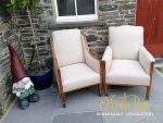 A harlequin pair of Edwardian chairs. A harlequin pair of Edwardian chairs.