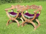 Curule Chairs Curule Chairs - lovingly restored, Designers Guild purple velvet saddle seats