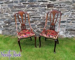 A pair of pin-stuffed chairs in a fabulous F&P Interiors printed velvet fabric.
