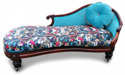 The beautiful Victorian Chaise reupholstered in fabulous 'Becca Who' Dragonfly fabric.