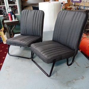 Seats from a three-wheeler in preparation for a wedding in Cribyn.