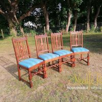 Set of 4 Oak dining chairs reupholstered in 100% wool fabric
